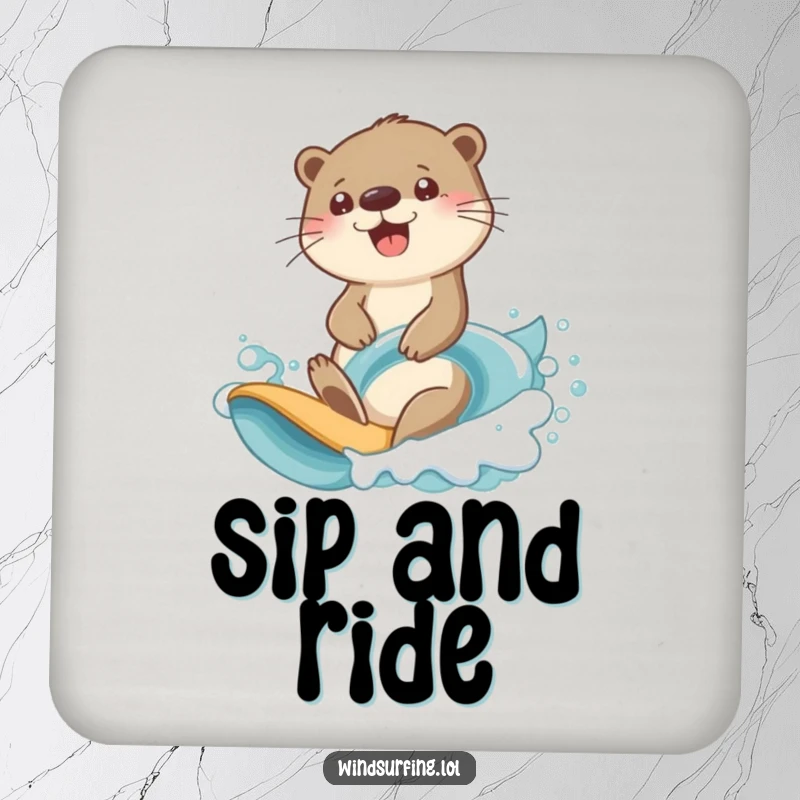 Funny otter wave rider coaster showing a cheerful otter with a determined look riding an ocean wave.