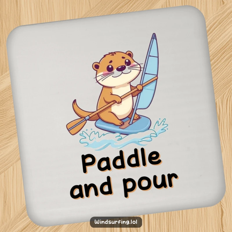 Funny Coaster: An otter paddles a windsurfing board, providing funny protection for your tables with skill.