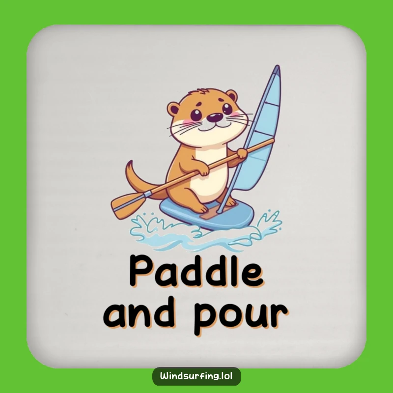 Funny Otter Windsurfer Coaster Set: Protect Tables with Otter Precision, A Charming Funny Gift