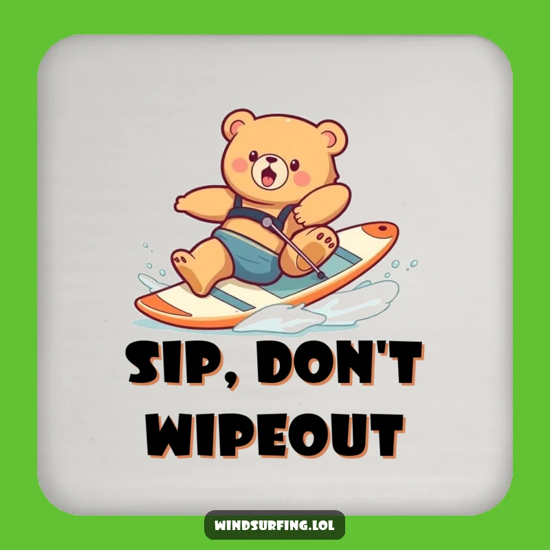 Funny Clumsy Bear Windsurfing Coaster: Protect Surfaces with Humor!
