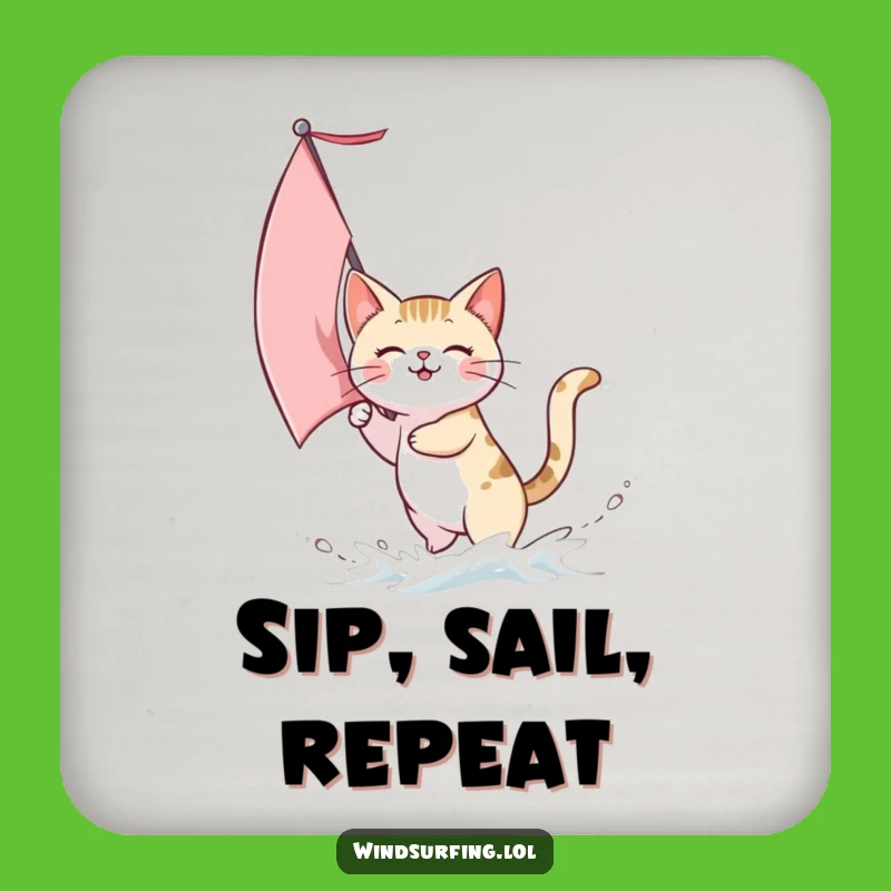 Funny Cat Sailing Drink Coaster: Protect Surfaces with Nautical Humor, Gift