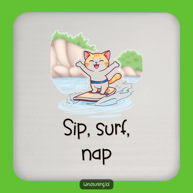 Funny Windsurfing Cat Drink Coaster: Protect Surfaces with Feline Fun and Humor