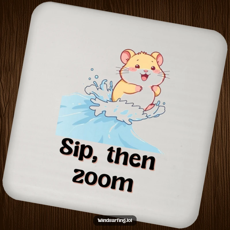 Funny Coasters: A giggling hamster sailing across a choppy sea, protecting surfaces with nautical humor, a fun funny gift.