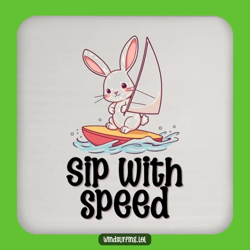 Funny Windsurfing Rabbit Drink Coaster: Protect Surfaces with Hare Fun and Humor