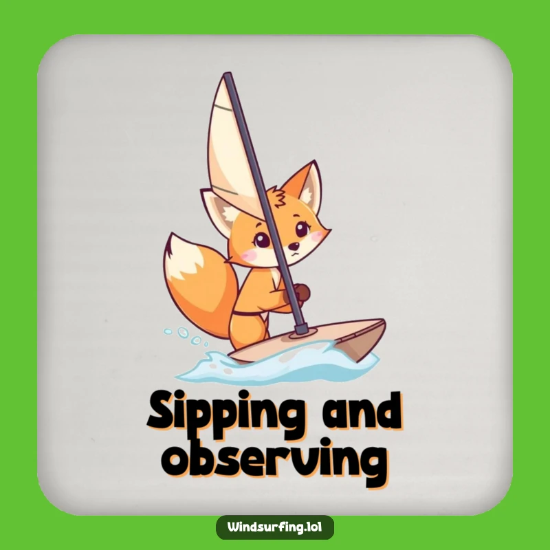 Funny Fox Windsurfer Coaster Set: Curious Peeker - Humorous Table Gift