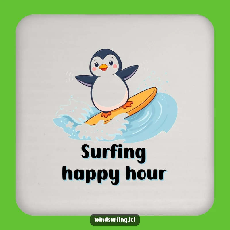 Funny Penguin Windsurfing Drink Coaster: Playful Wave Rider Set
