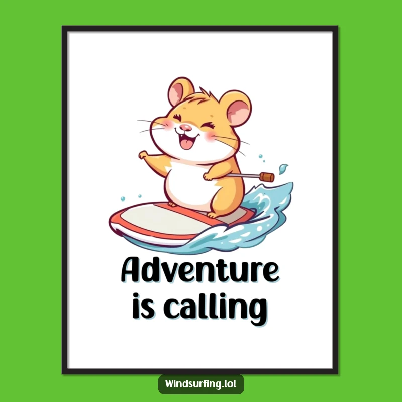 Funny Hamster Windsurf Poster: Cheerful Grin Art for a Happy Wall