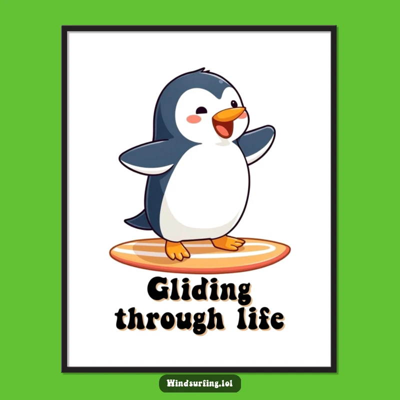 Funny Penguin Surfing Poster: Joyful Penguin Art for Wall Decor