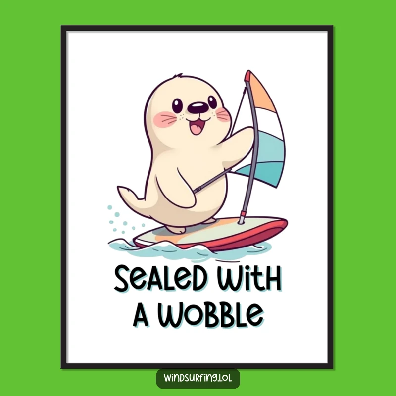 Funny Seal Windsurfing Poster: Hilarious Ocean Scene Wall Art, Perfect Gift