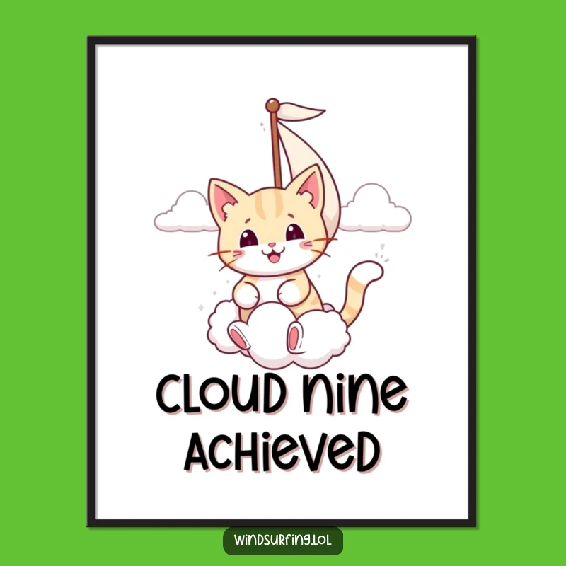 Funny Smiling Cat Cloud Sail Poster - Dreamy Feline Art Print