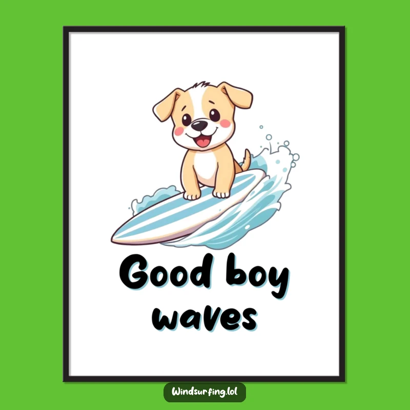 Funny Puppy Surfing Poster - Vibrant and Hilarious Wall Art for Dog-Loving Homes