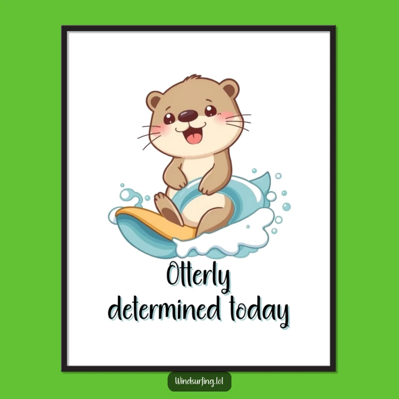 Funny Otter Surfing Poster - Determined Expression Wall Art