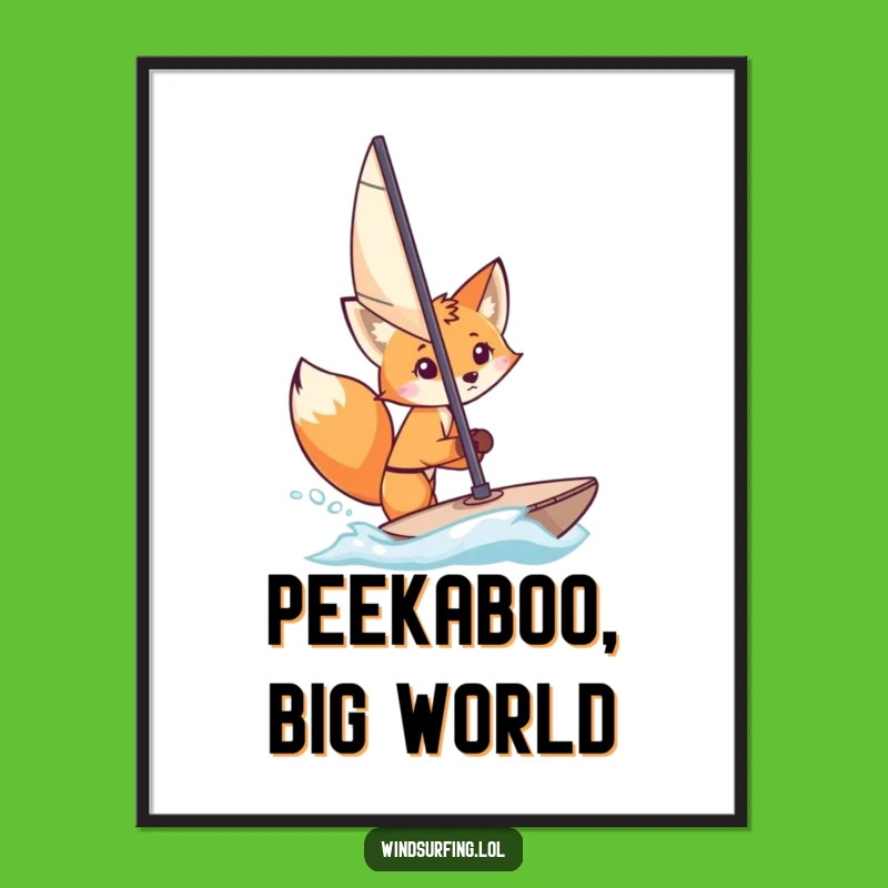 Funny Fox Windsurfer Poster: Curious Peeker - Humorous Wall Art Gift