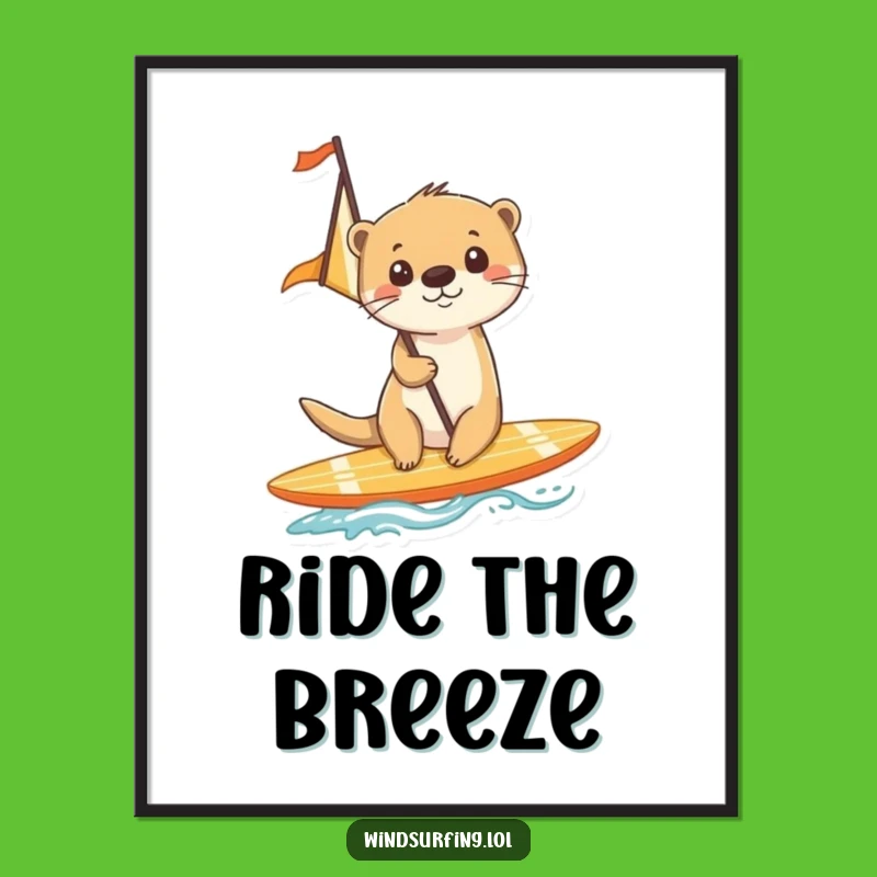 Funny Otter Surfing Poster: Hilarious Wall Art for Beach House Decor