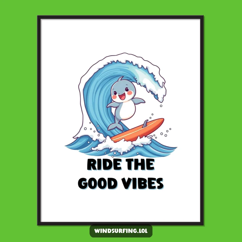 Funny Dolphin Surf Poster - Epic Ocean Wall Art for Surfers Gift