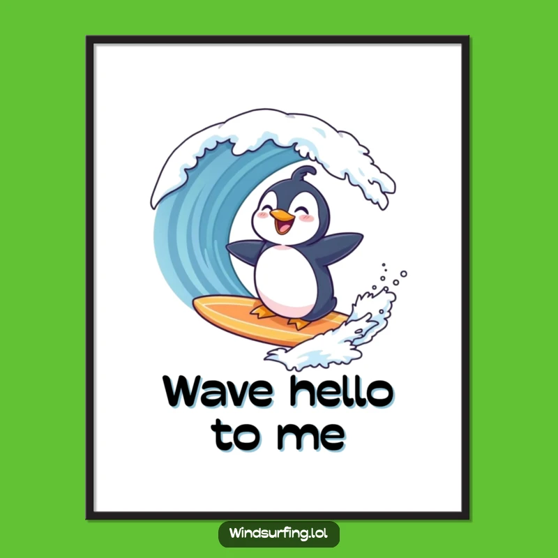 Funny Penguin Surfing Poster: Hilarious Wave Art, Perfect Comical Wall Decor Gift