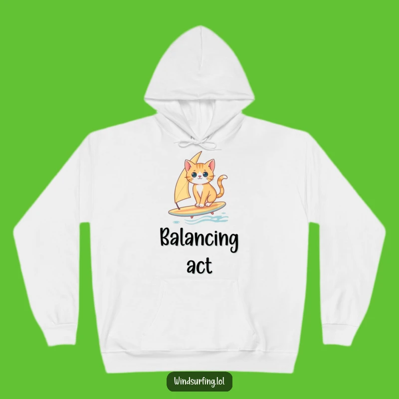 Funny Cat Surfing Hoodie: Cozy Curious Cat Balancing Gift Apparel