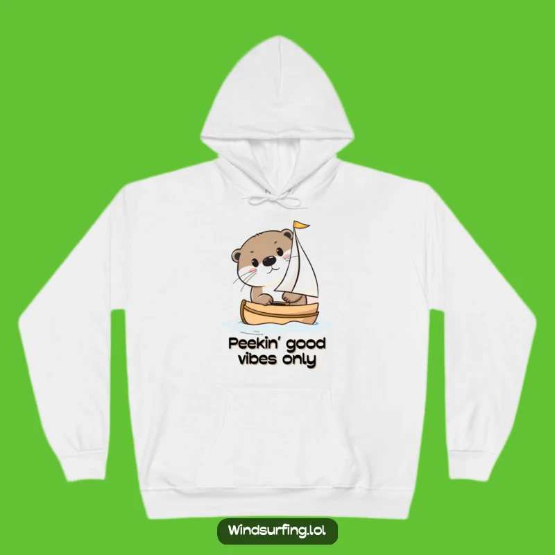 Cozy Funny Curious Otter Sailing Hoodie: Warm Wear & Funny Gift