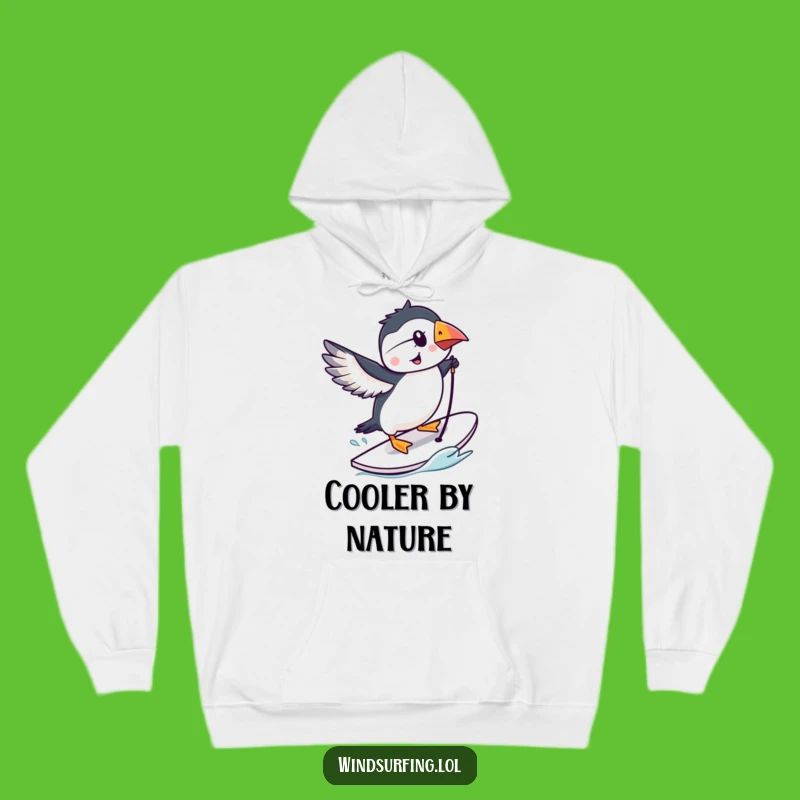 Funny Puffin Windsurfing Hoodie - Cozy & Whimsical Bird Design