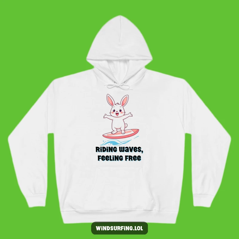 Funny Rabbit Windsurfer Hoodie: Cozy Up with a Cheerful Hare's Hilarious Balancing Act
