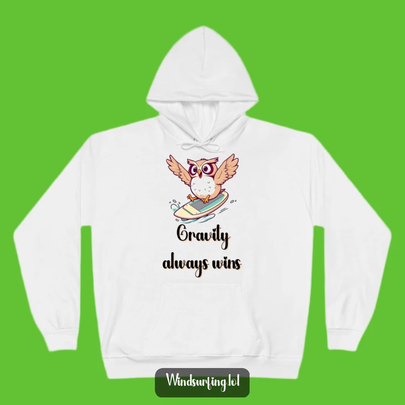 Funny Surprised Owl Windsurf Hoodie: Cozy Mishap Design, Ultimate Funny Gift