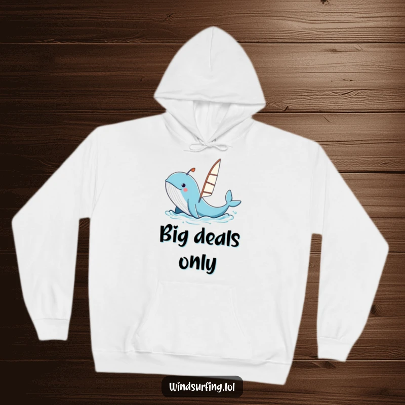 Funny whale spouting water, launching a windsurfing board, cartoon ocean scene, playful marine mammal graphic.