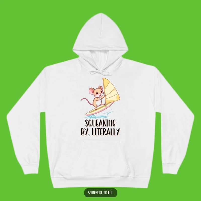 Cozy Funny Windsurfing Mouse Hoodie: Squealing Adventure - Warm Humorous Gift