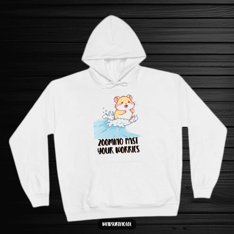 Funny Hoodie: A giggling hamster on a choppy sea, offering cozy comfort after aquatic excitement, a fun funny gift.