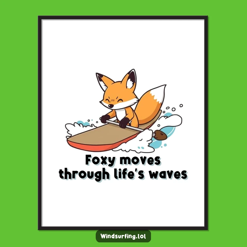 Free Printable Wall Art: Determined Fox Surfer, Aquatic Adventure, Funny Downloadable Decor