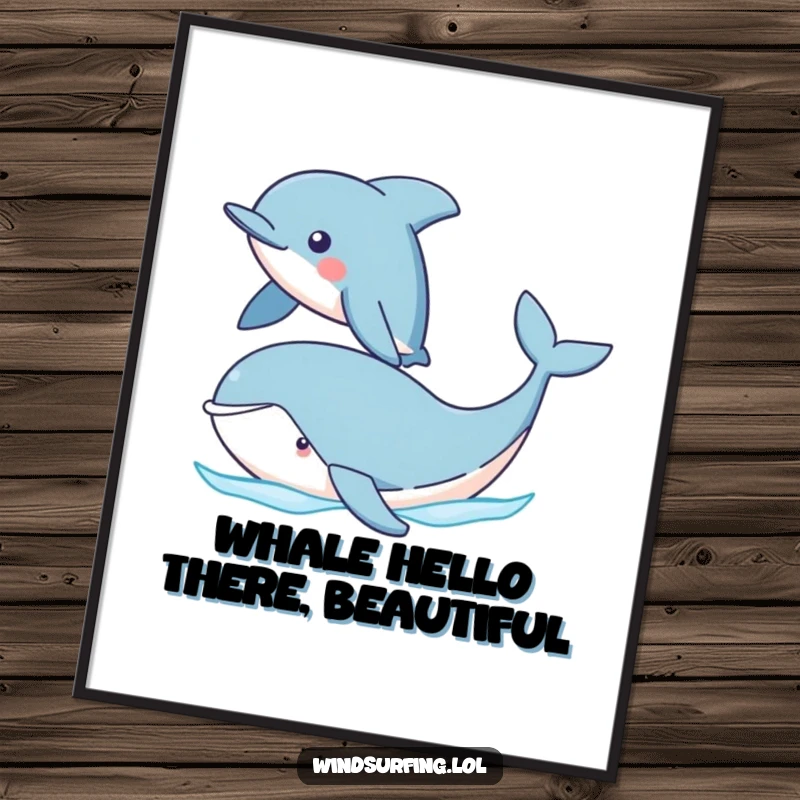 Funny Free Printable Dolphin and Whale Wall Art: A proud dolphin glides past a friendly whale, creating a serene underwater scene.
