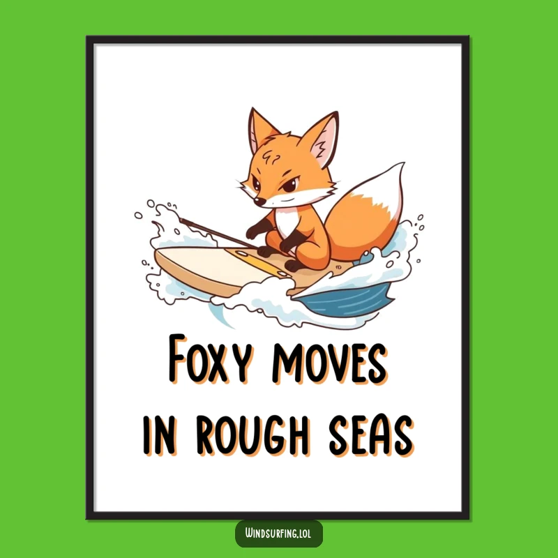 Free Printable Fox Art - Determined Surfer Wall Decor Downloadable Gift