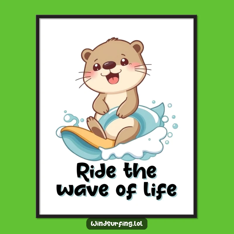 Free Printable Wall Art: Determined Otter Surfing - Hilarious Downloadable Decor Gift