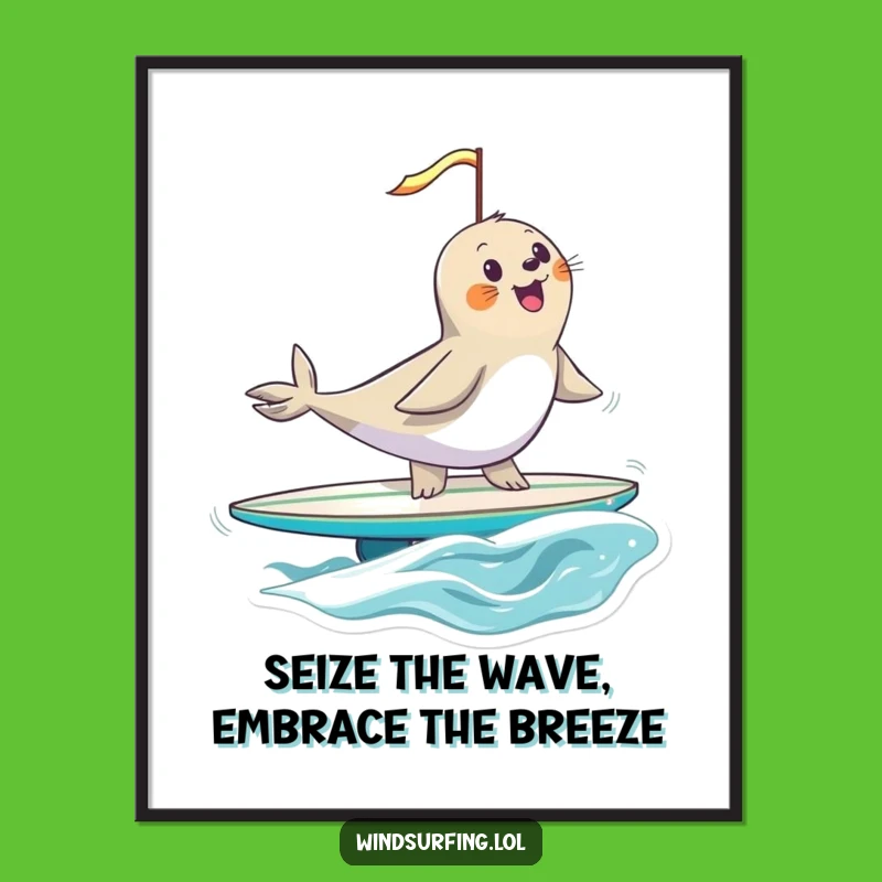 Free Printable Wall Art: Funny Seal Surfer - Hilarious Downloadable Ocean Decor!