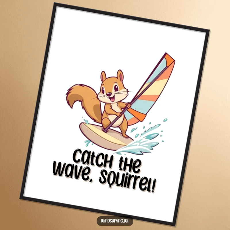 Funny Free Printable Wall Art: Determined squirrel windsurfing with flair, bringing nautical humor to your room.