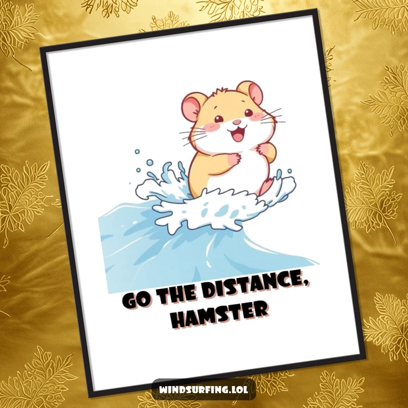 Funny Free Printable Wall Art: Giggling hamster swiftly zooming across a choppy blue sea, a tiny adventurer on a grand voyage.