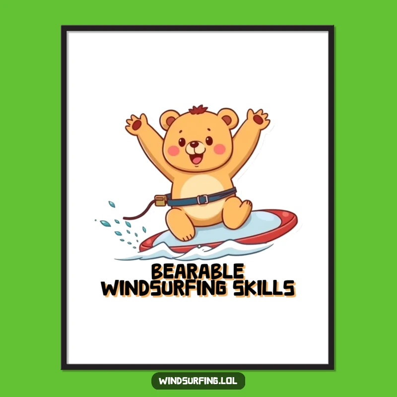 Free Printable Wall Art: Happy Windsurfing Bear Funny Downloadable Decor Gift