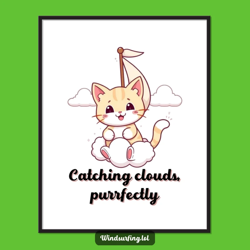 Free Printable Wall Art: Smiling Cat Cloud Sail Funny Downloadable Decor Gift