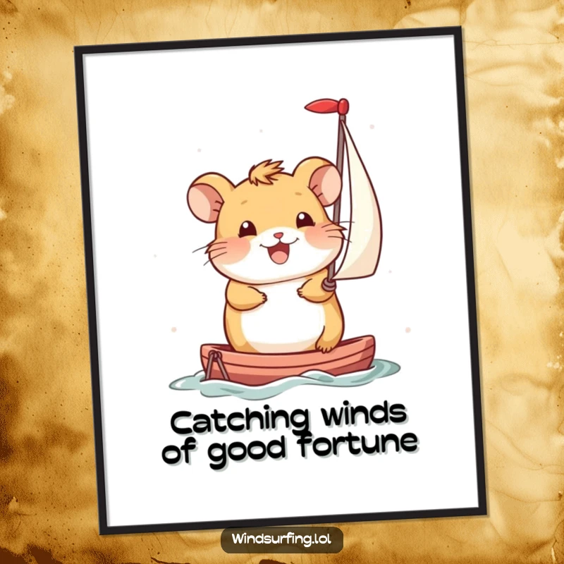 Funny Free Printable Wall Art: A smiling hamster gracefully propels itself with a miniature sail, creating a cheerful and adventurous decor piece.