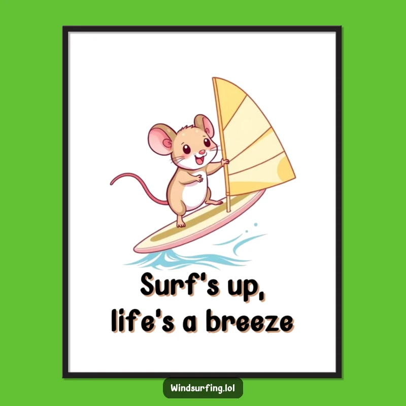 Free Printable Wall Art: Squealing Mouse Windsurfing - Funny Nautical Download