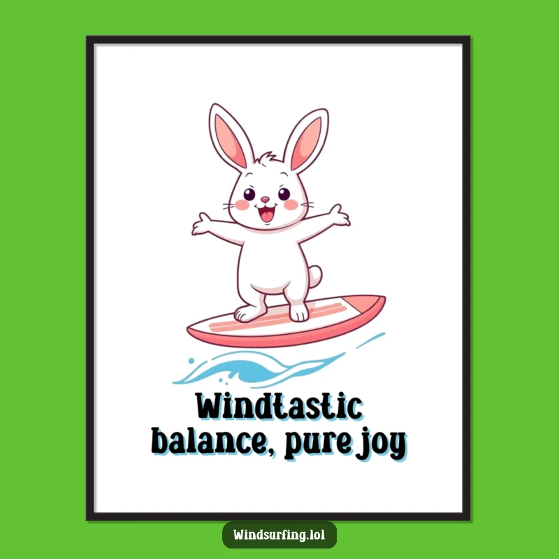 Funny Free Printable Wall Art: Cheerful Rabbit Windsurfer, Downloadable Decor for a Splash of Joy