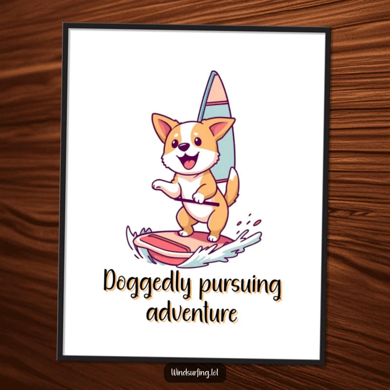 Funny Free Printable Wall Art depicting a happy dog catching air on a windsurfing sail.