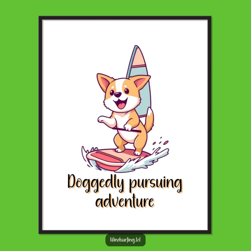 Funny Free Printable Wall Art: Dog Surfer, Humorous Downloadable Gift for Pet Lovers