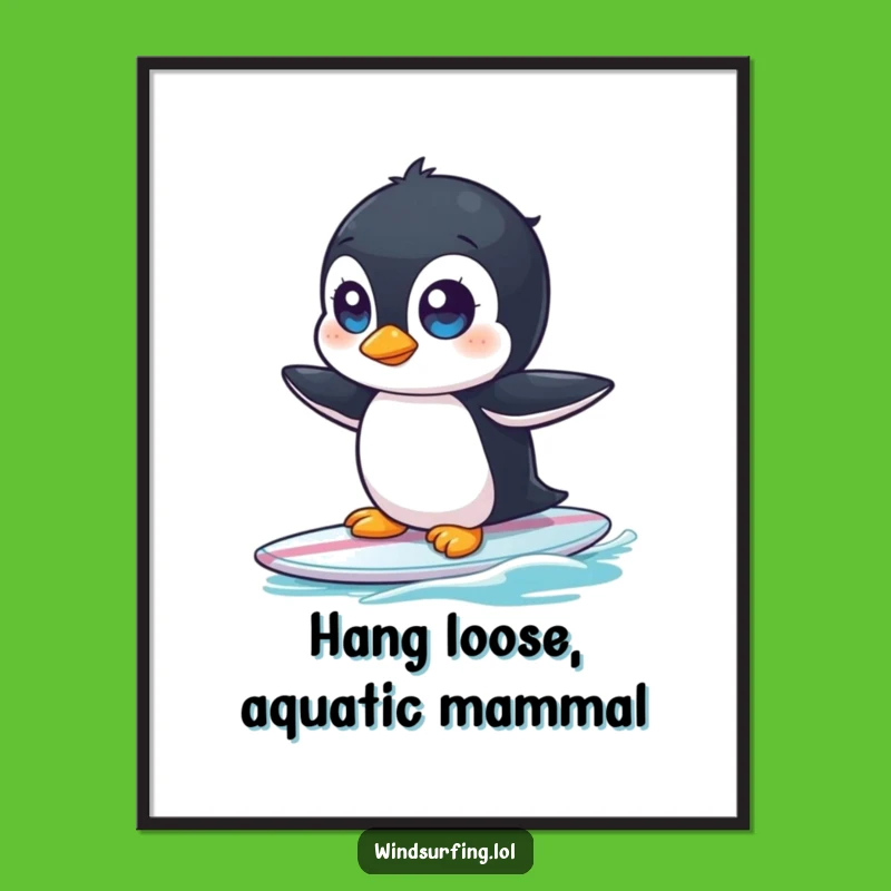 Funny Free Printable Wall Art: Penguin Surfer Wobble, Quirky Downloadable Decor