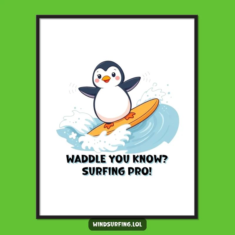 Funny Free Printable Wall Art: Penguin Windsurfing Action - Extreme Downloadable Decor