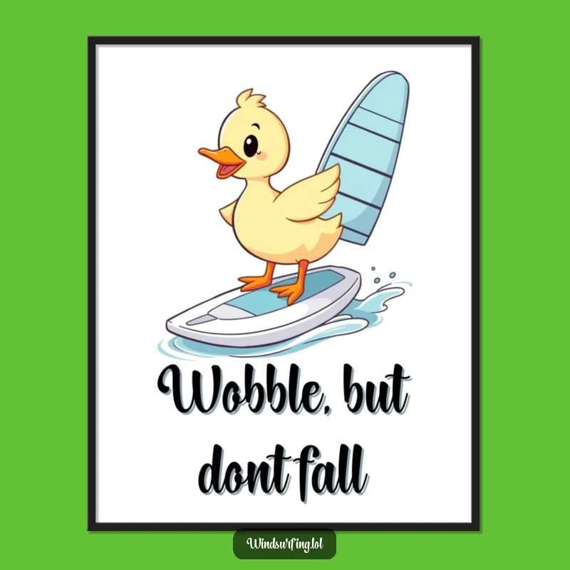 Funny Free Printable Wall Art: Wobbly Duck Windsurfer, Hilarious Downloadable Decor