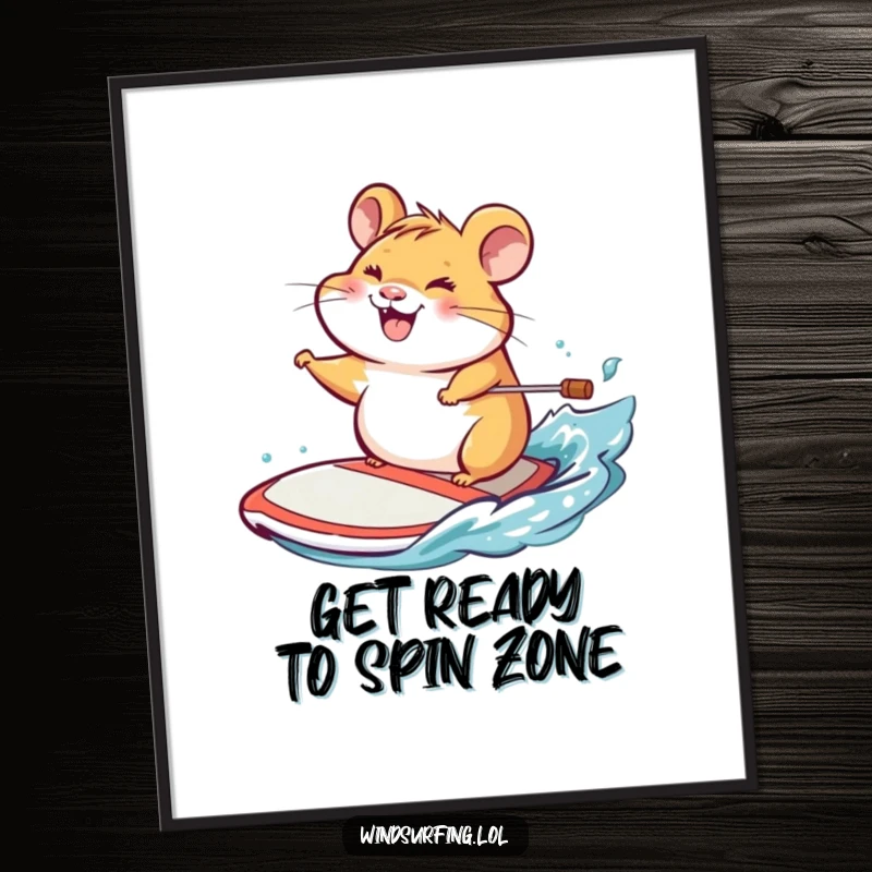 Funny Free Printable Wall Art: A cheerful hamster with a big grin expertly windsurfs, bringing a dose of playful energy to any room.