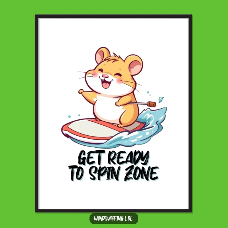 Funny Free Printable Wall Art: Cheerful Hamster Windsurfer, Quirky Downloadable Decor
