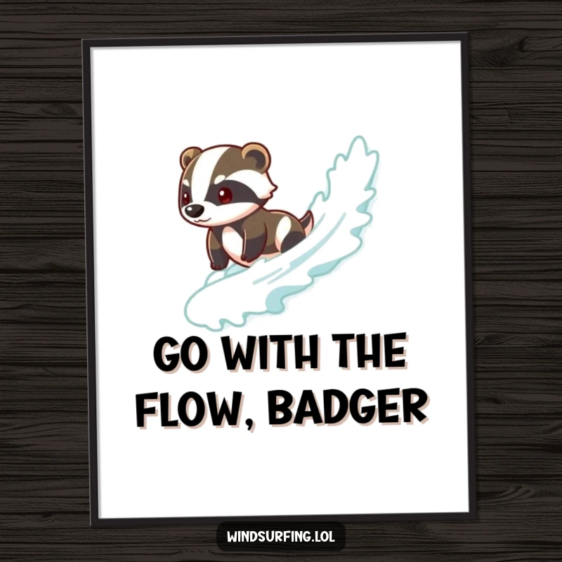 Funny Free Printable Wall Art: A cool badger riding a wave, embodying smooth sailing and confidence.