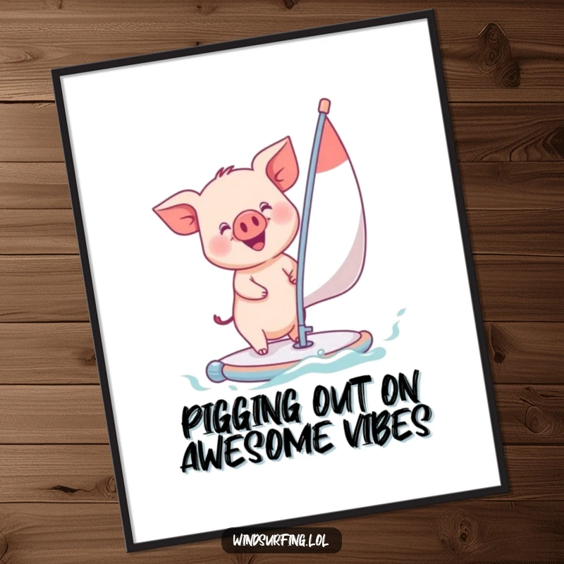 Funny Free Printable Wall Art: Playful piglet windsurfing with a grin, adding cute and humorous decor.