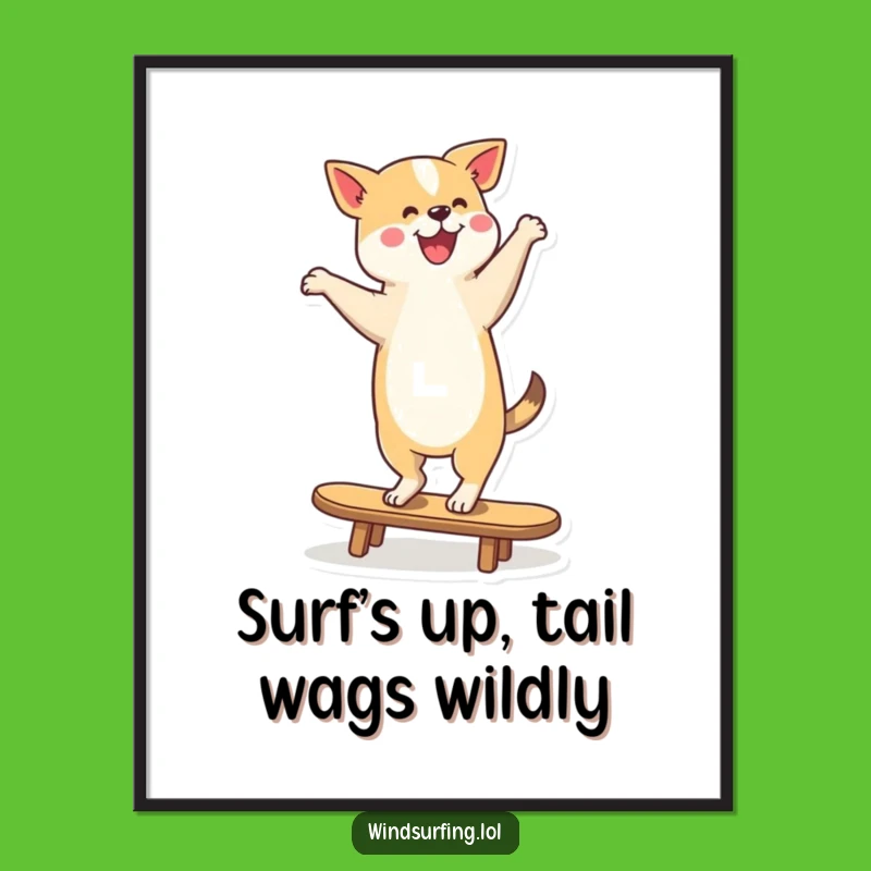 Free Printable Wall Art: Dancing Dog Surfer, Funny Downloadable Dog Decor